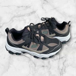 Skechers Black Tan Trail Hiking Sport Shoes Comfort Memory Foam Lace Casual